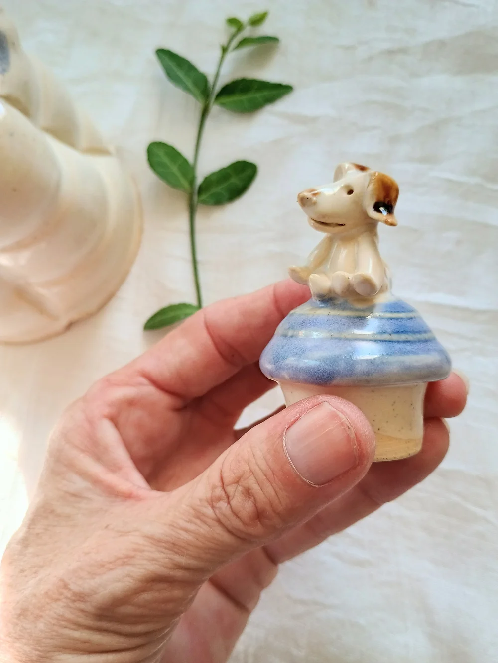 💙 STUDIO POTTERY 💙 Artisan, Hand-Thrown Pottery Teapot w Dog Accent, Quiet Lux